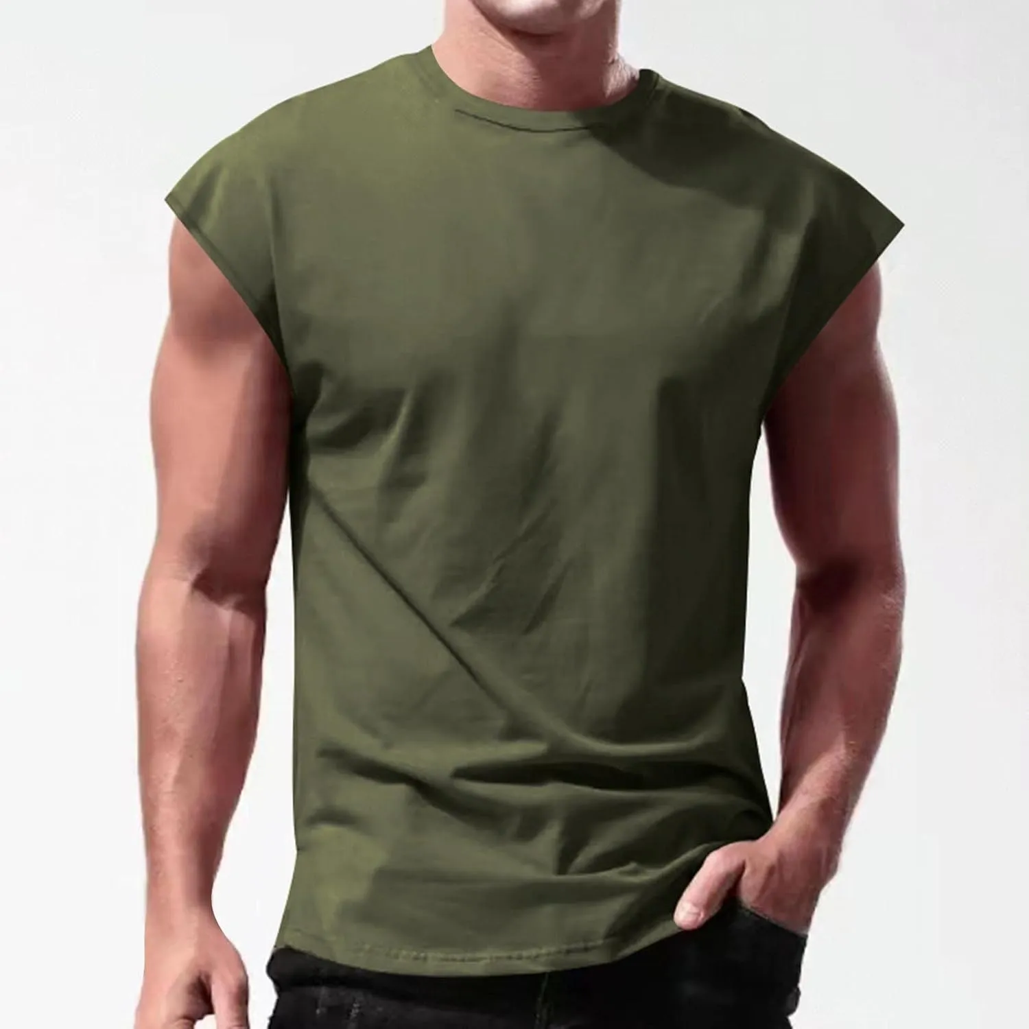 Men's Sleeveless Tank Tops Bodybuilding Gym Workout Cut Off Muscle Shirts Casual Acid Wash Cotton Beach Tee Shirt