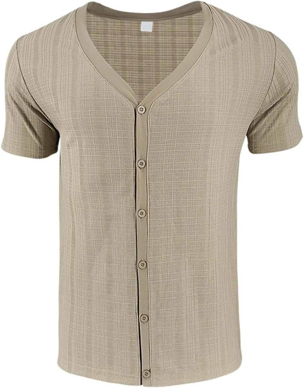 Mens Slim Fit Muscle Cardigans Shirts Sexy V Neck Open Front Button Down Collarless Shirt 2025 Fashion Casual