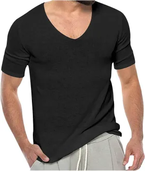 Mens Summer Thin V Neck Solid Color Sweater Summer Short Sleeve Knit T Shirt Top Big and Tall Tee Shirts for Men