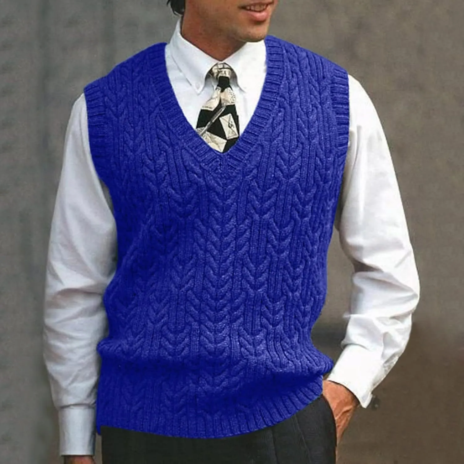 Mens V Neck Sleeveless Sweater Vest Classic Business Gentleman V Neck Knitwear Knitted Waistcoat Sweater Tank Tops