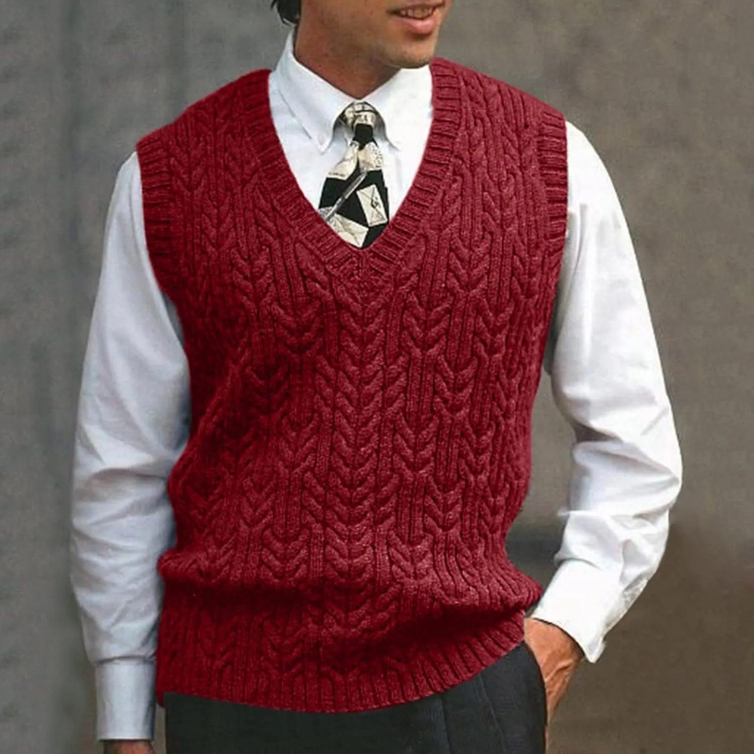 Mens V Neck Sleeveless Sweater Vest Classic Business Gentleman V Neck Knitwear Knitted Waistcoat Sweater Tank Tops