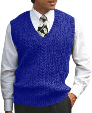 Mens V Neck Sleeveless Sweater Vest Classic Business Gentleman V Neck Knitwear Knitted Waistcoat Sweater Tank Tops