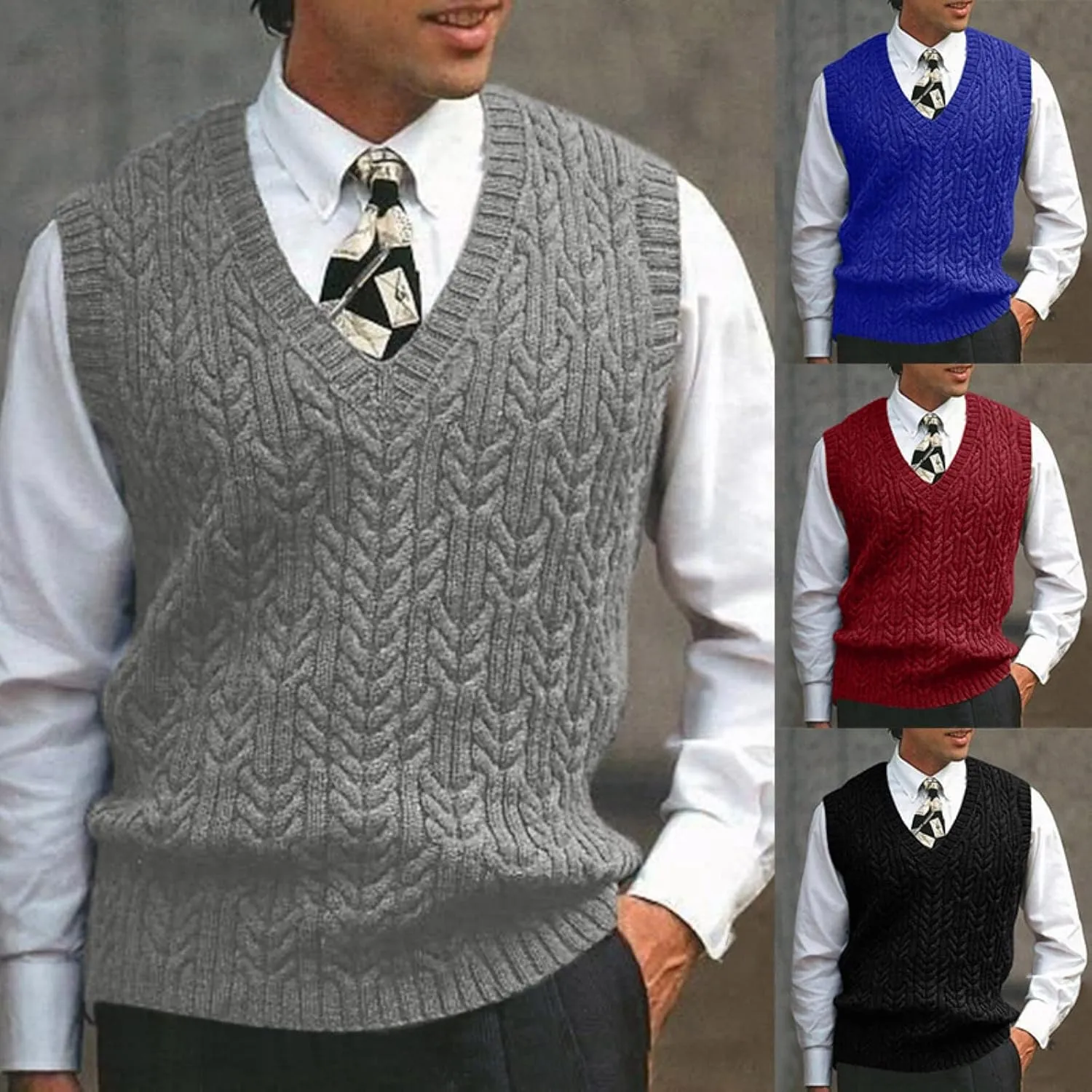Mens V Neck Sleeveless Sweater Vest Classic Business Gentleman V Neck Knitwear Knitted Waistcoat Sweater Tank Tops