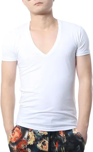 Men's V Neck T Shirts Tight Tee Stepped Hem