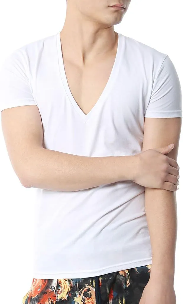 Men's V Neck T Shirts Tight Tee Stepped Hem