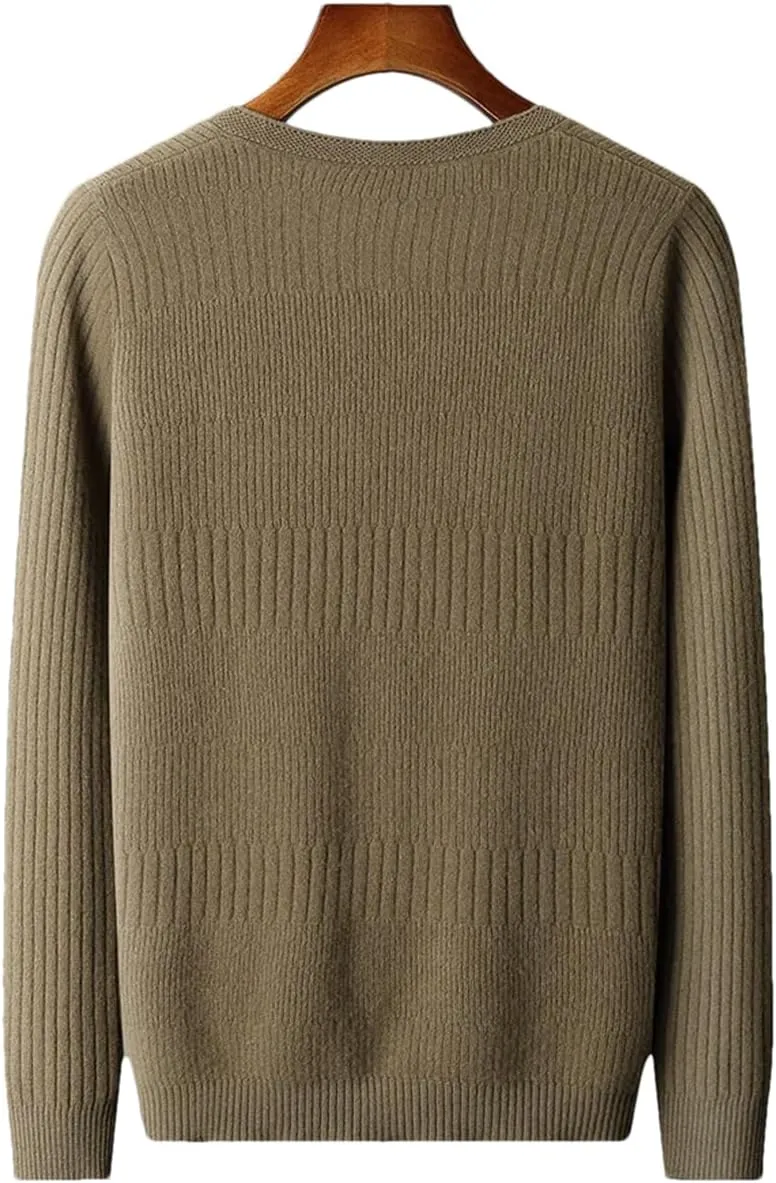 Men's V-Neck Wool Sweater Youth Loose Tops Casual Button Warm Long Sleeves Large Size Jumper
