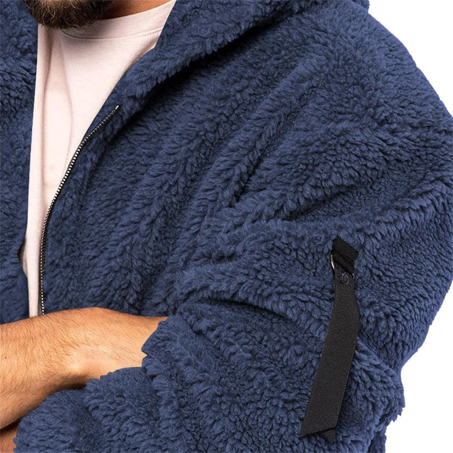 Mens Warm Fleece Sweater Hoodie Jacket Sherpa Coat with Fuzzy Lining Sportswear Hoodie Sweatshirt with Pockets