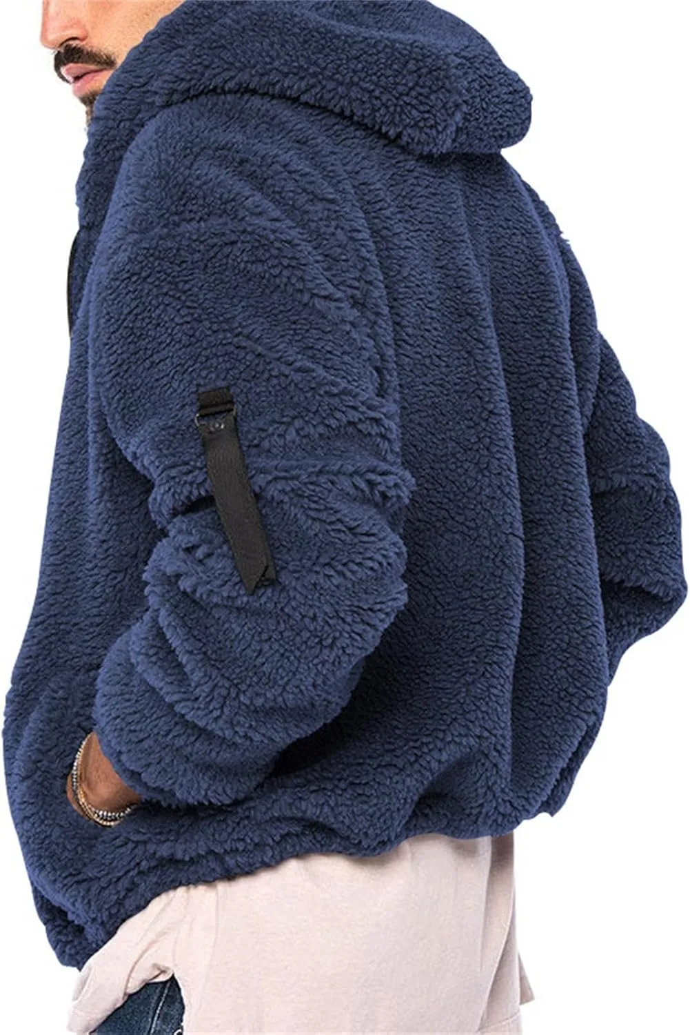 Mens Warm Fleece Sweater Hoodie Jacket Sherpa Coat with Fuzzy Lining Sportswear Hoodie Sweatshirt with Pockets