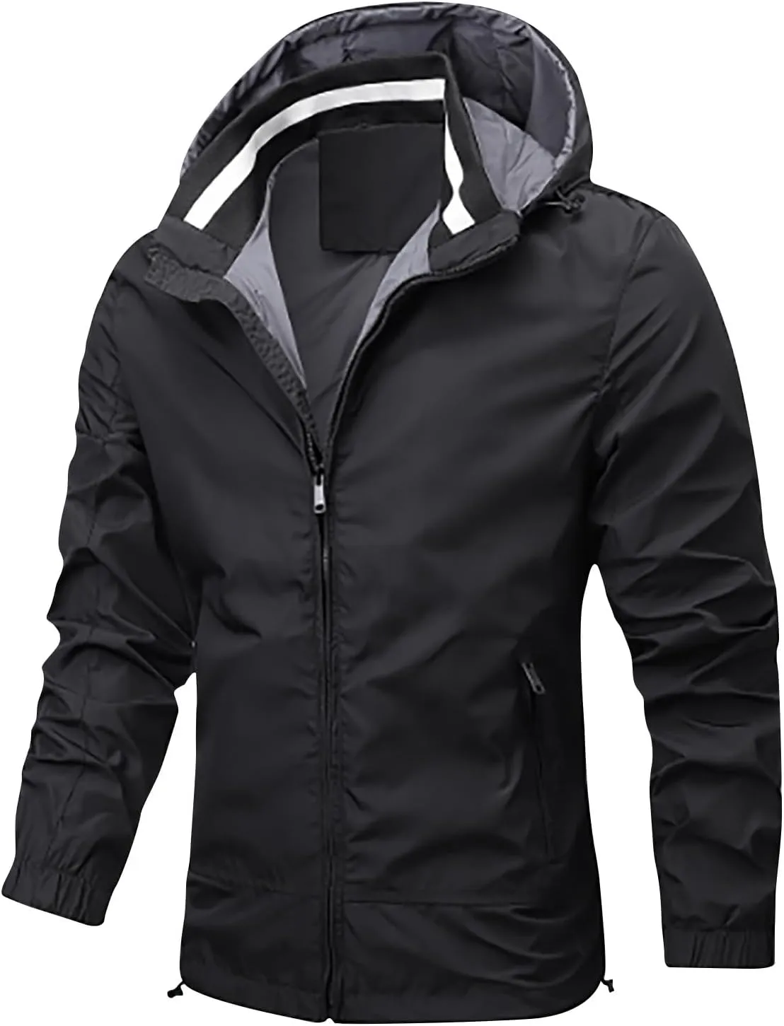 Mens Waterproof Rain Jacket With Hood Softshell Hiking Windbreaker Zip Up Rain Coats Pockets Outdoor Fishing Outwear