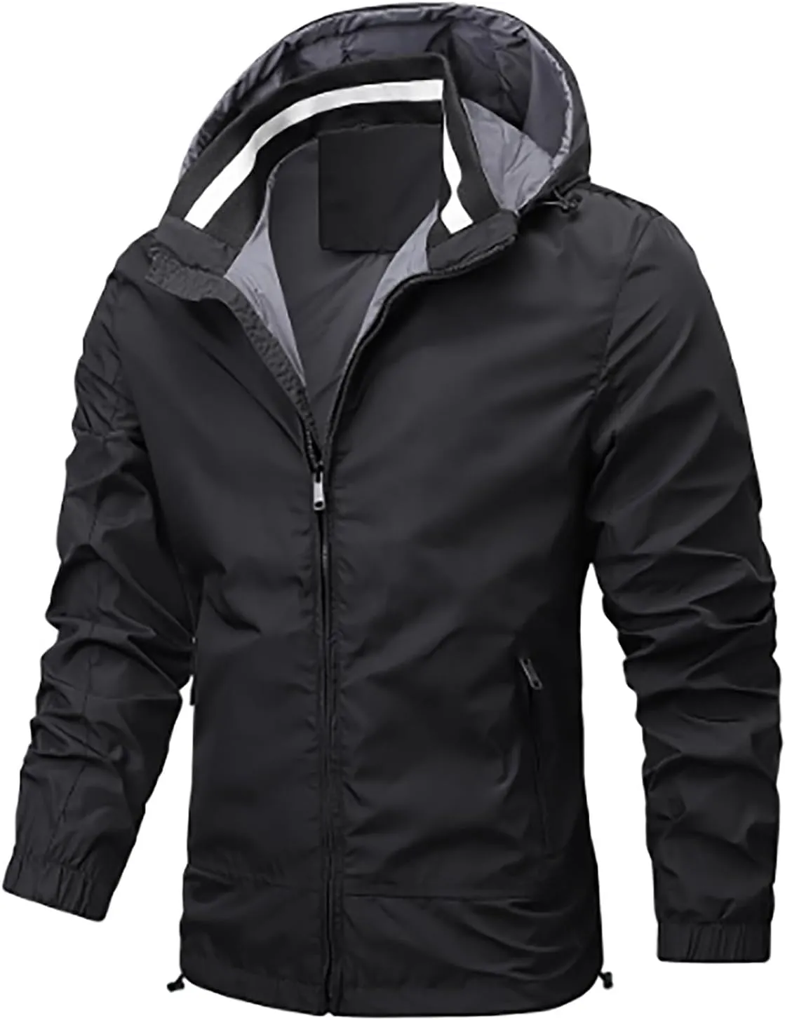 Mens Waterproof Rain Jacket With Hood Softshell Hiking Windbreaker Zip Up Rain Coats Pockets Outdoor Fishing Outwear