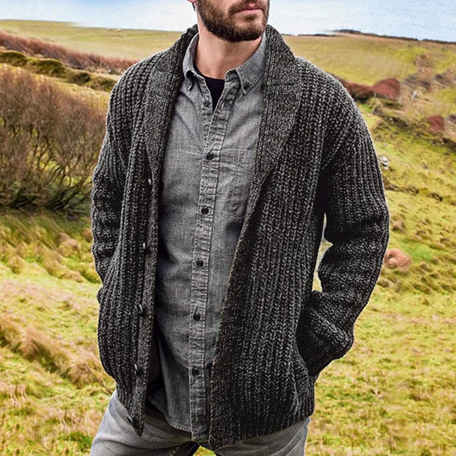 Men's Winter Coat Cardigan Sweaters Knitted Regular Fit Jacket Fleece Lined Warm Coat With Pockets, XXL-5XL