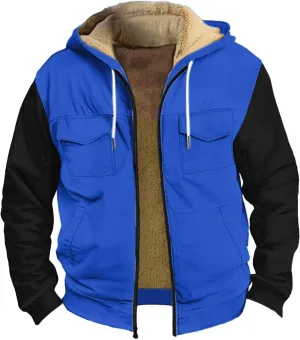 Mens Winter Coat Sherpa Lined Hoodie Jackets Zip Up Long Sleeve Heavyweight Sweatshirt Warm Fleece Jacket, S-5XL