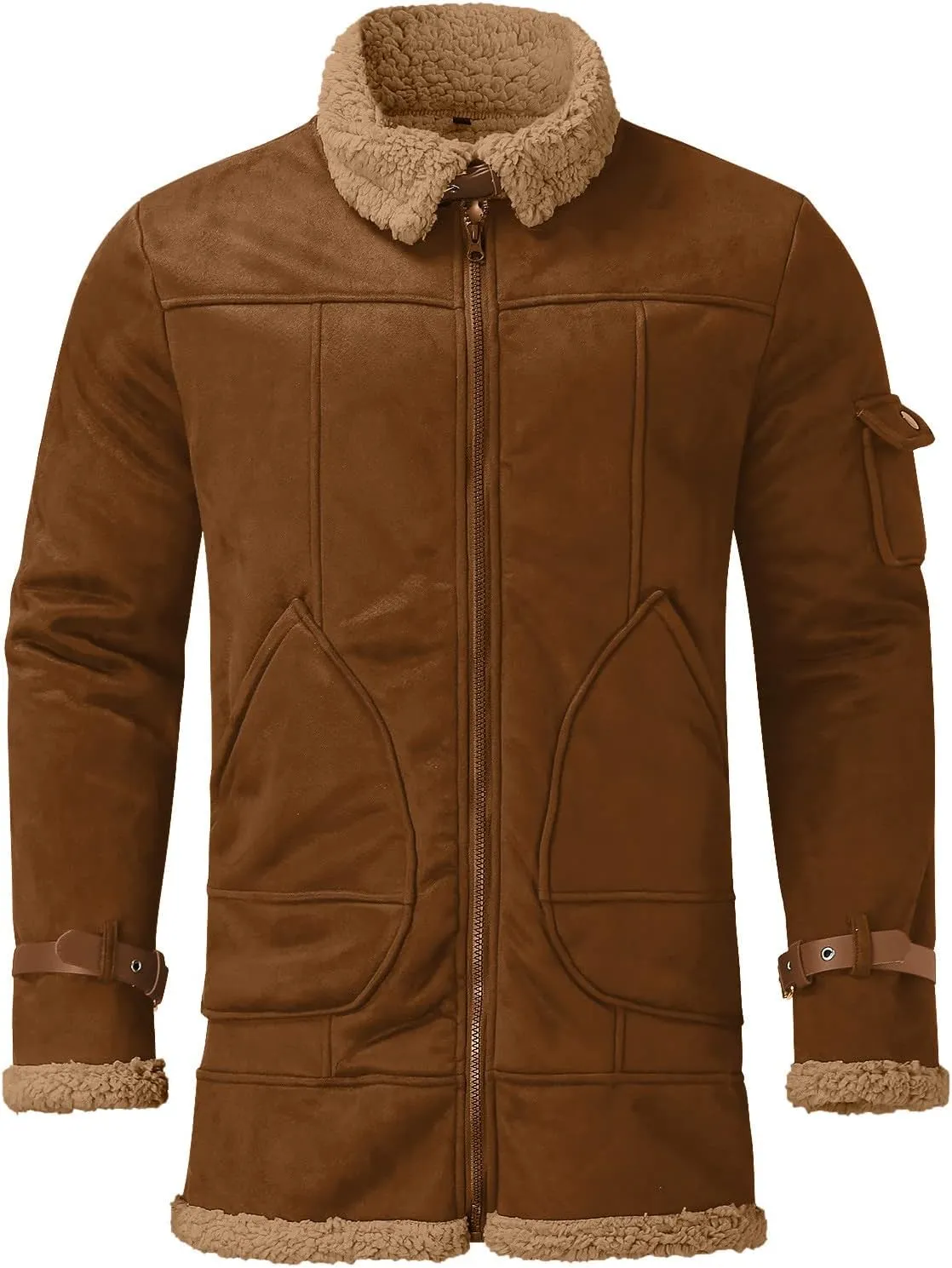 Mens Winter Coats, Mens Sherpa Fleece Lined Faux Leather Jacket Heavyweight Zip Up Bomber Jackets Vintage Winter Coats