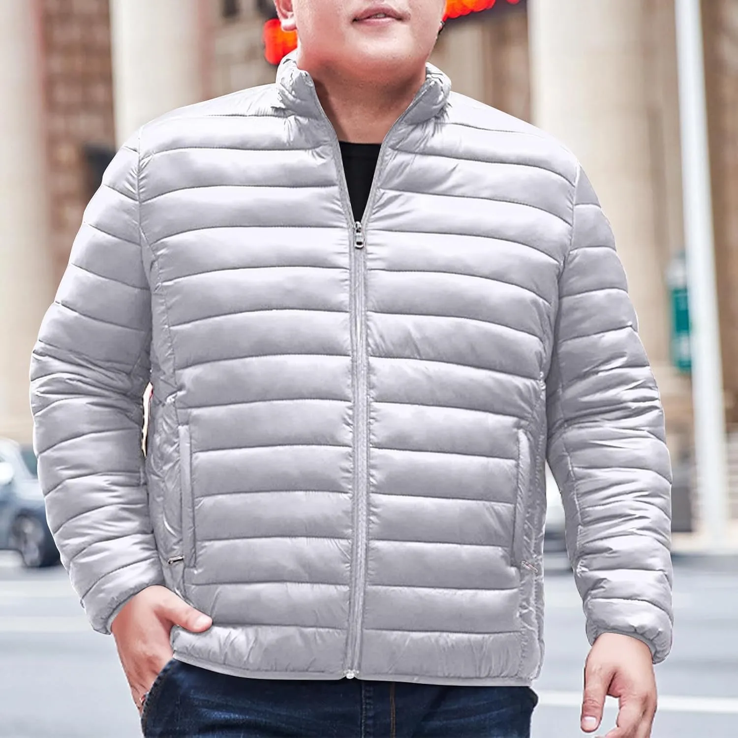 Men's Winter Jackets Lightweight Puffer Jacket Warm Quilted Jackets Plus Size Packable Down Jacket Stand Collar Coat