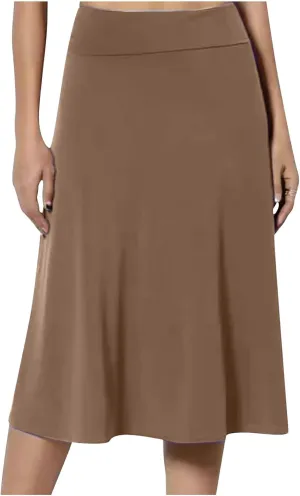 Midi Skirts for Women Elegant High Waisted Knee Skirts Spring Summer Hip-Wrapped Skirt Solid Color A-Line Skirts