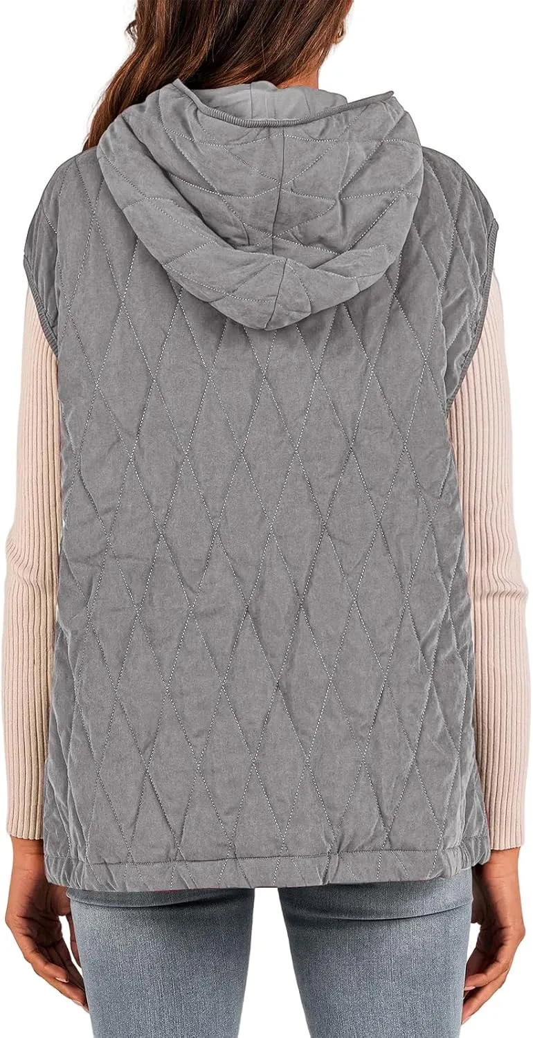 Mmoneyake Fall Vest for Women 2024 Casual Sleeveless Hooded Zip Up Jacket Quilted Puffer Down Jacket Winter Coat Outerwear