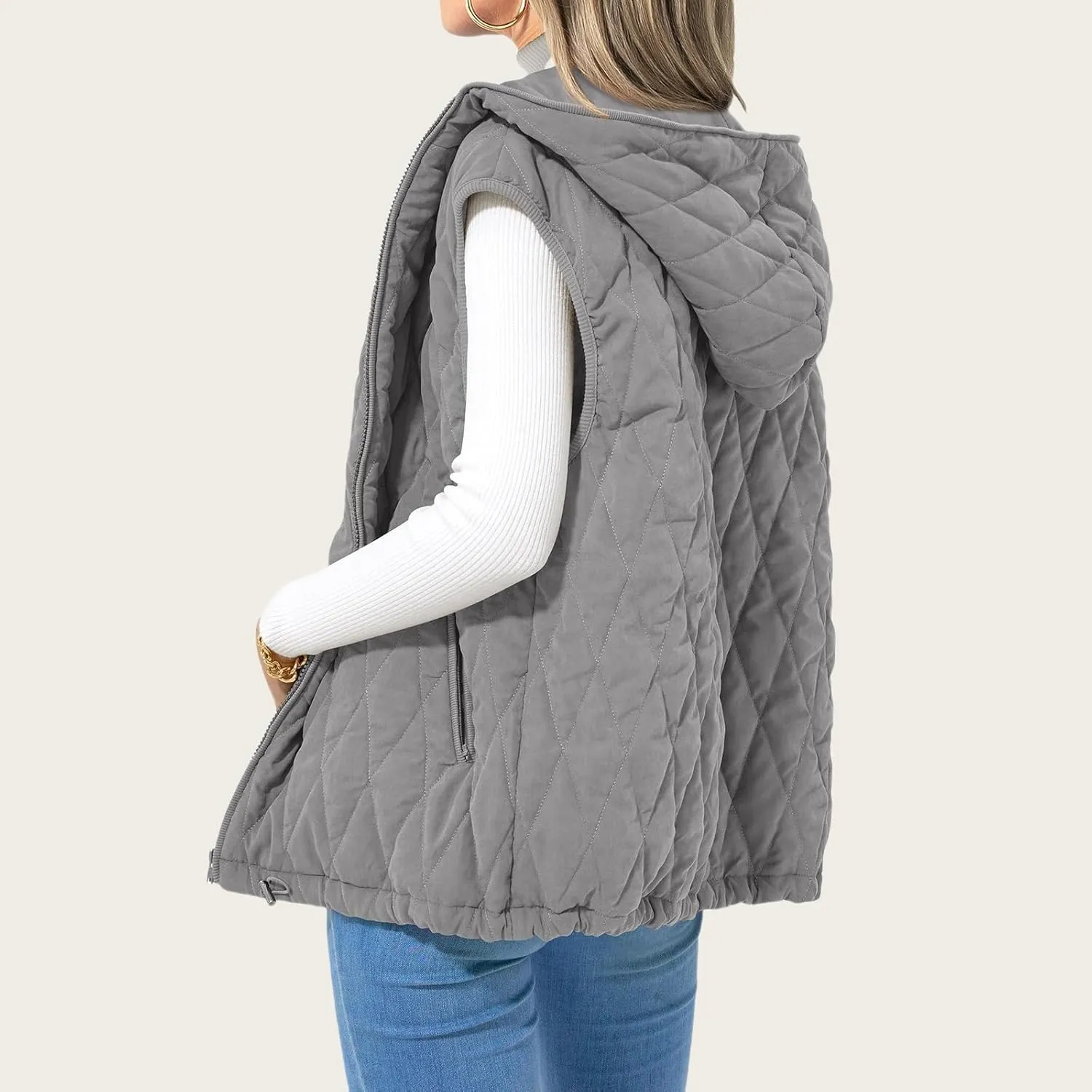 Mmoneyake Fall Vest for Women 2024 Casual Sleeveless Hooded Zip Up Jacket Quilted Puffer Down Jacket Winter Coat Outerwear