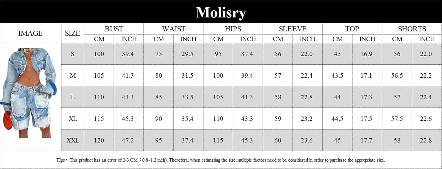 Molisry Women's 2 Piece Denim Shorts Set Ripped Crop Denim Jacket High Waisted Cargo Jean Shorts Streetwear