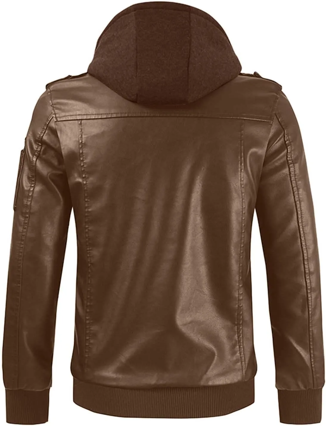 Motorcycle Jackets Coat for Men Winter Fleece Lined Faux Leather Jacket Windproof Bomber Trucker Jackets with Hood