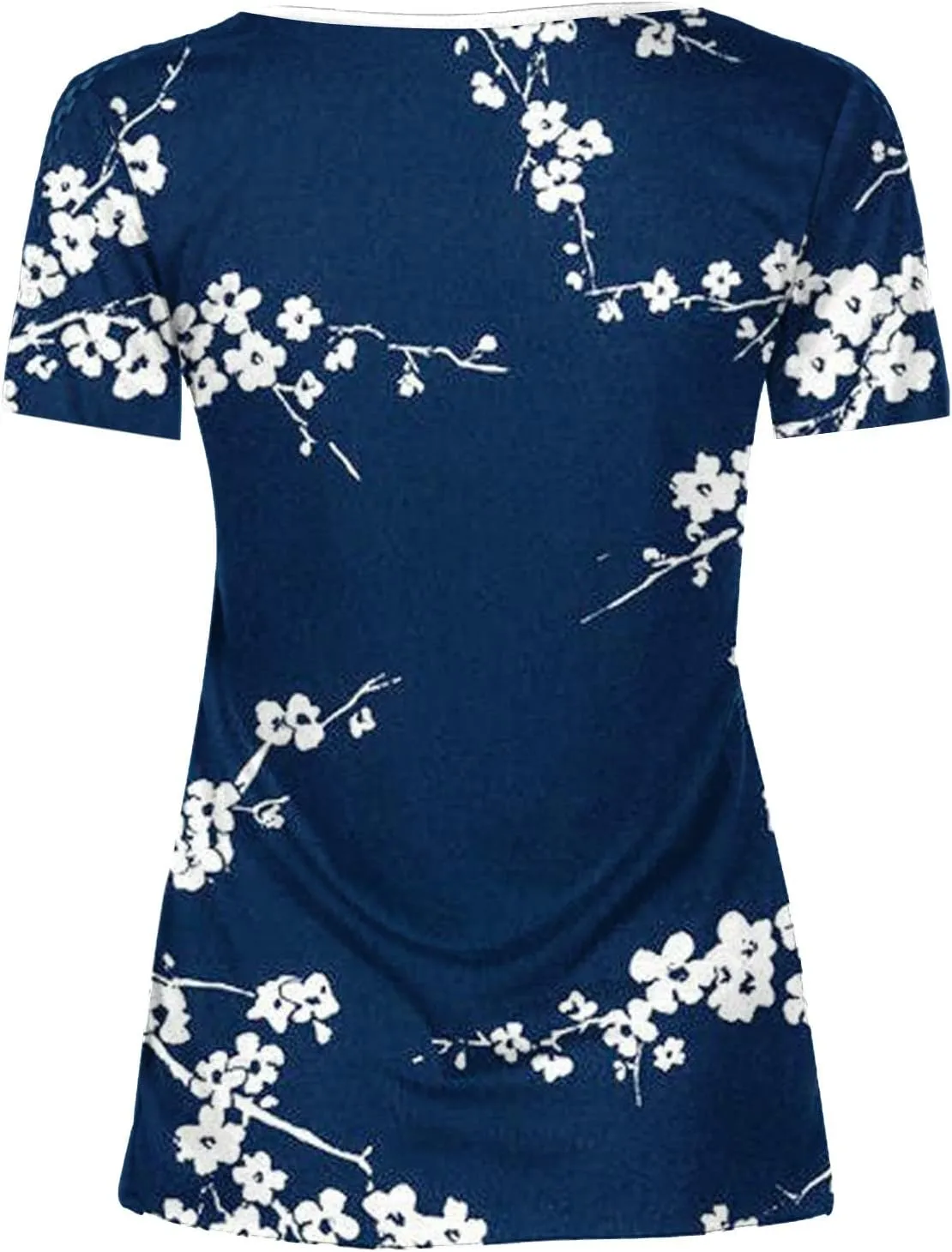 Mzkdieey Women Short Sleeve Henley T Shirt Summer Casual Floral Print Tops Empire Waist V Neck Button Down Pleated Blouse
