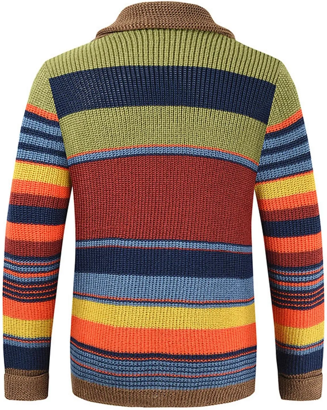 NATHGAM Men's Striped Cardigan Sweaters Color Block Knitted Trendy Button Down Coat Ribbed Open Front Chunky Knitwear Jackets