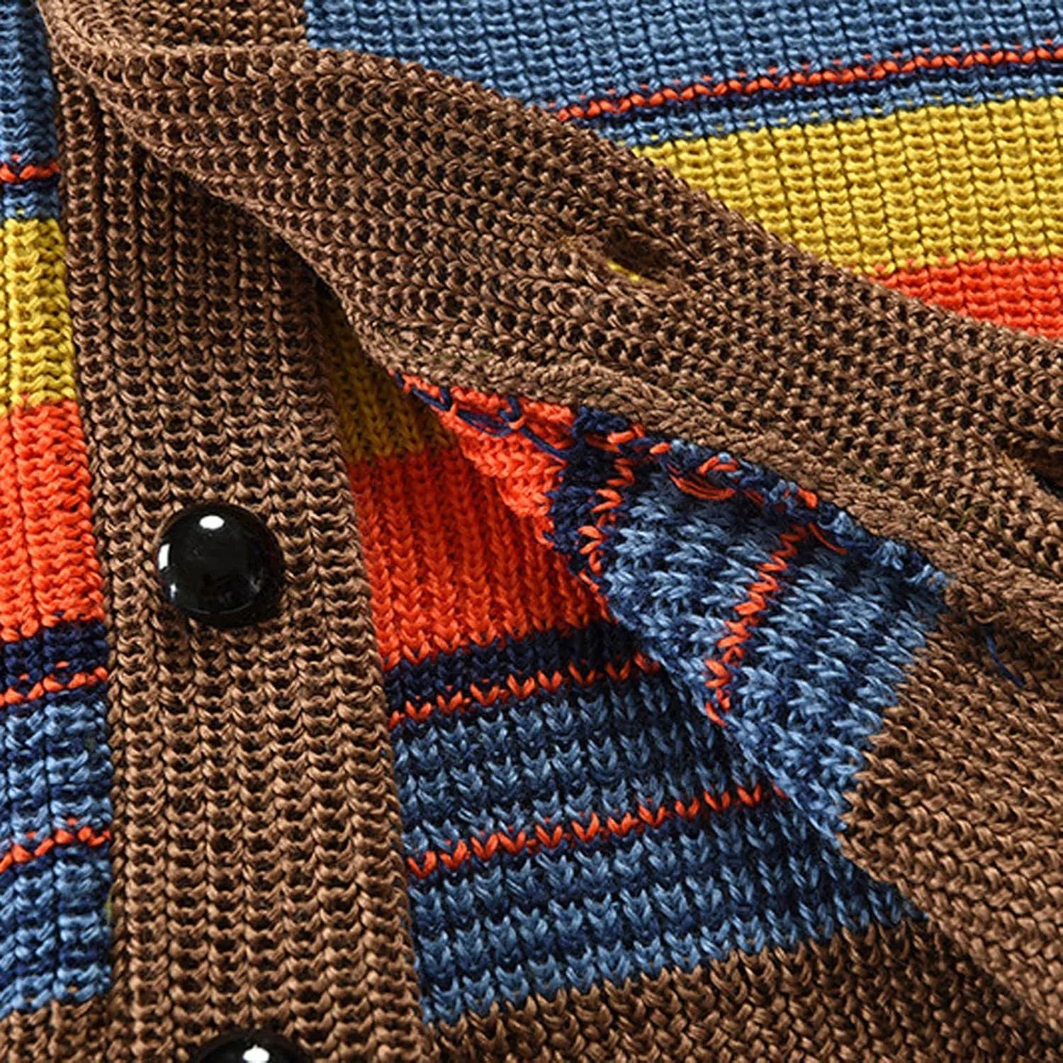 NATHGAM Men's Striped Cardigan Sweaters Color Block Knitted Trendy Button Down Coat Ribbed Open Front Chunky Knitwear Jackets