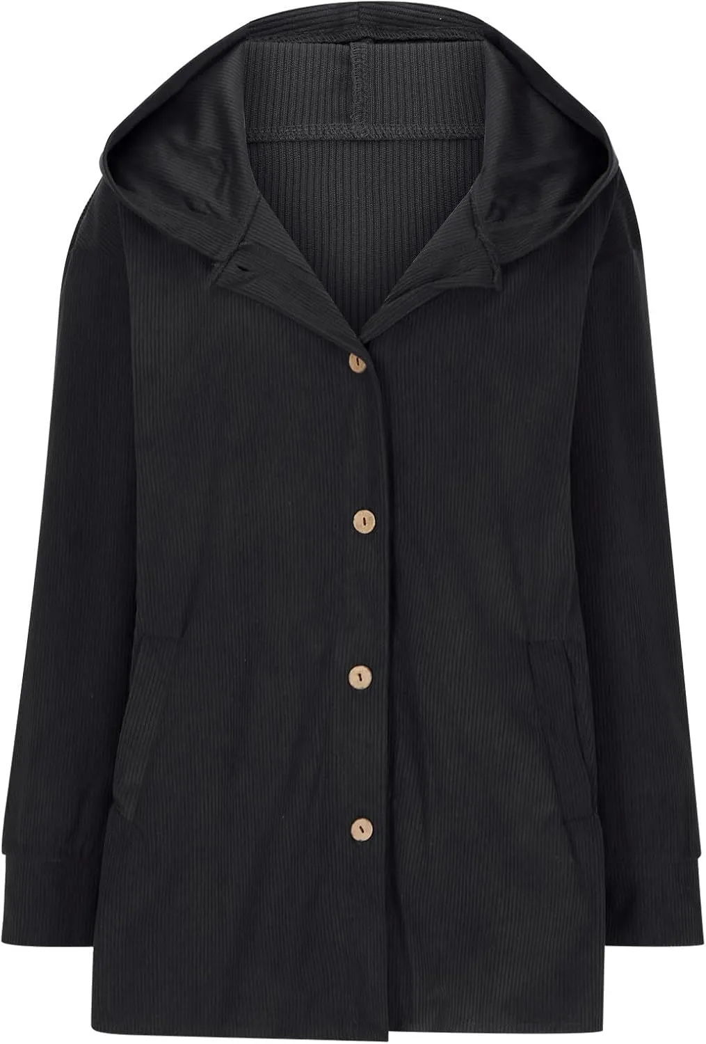 NATHGAM Women Corduroy Cardigan Sweaters Oversized Button Hooded Casual Coat Chunky Warm Fleece Knit Loose Fit Shacket Jacket