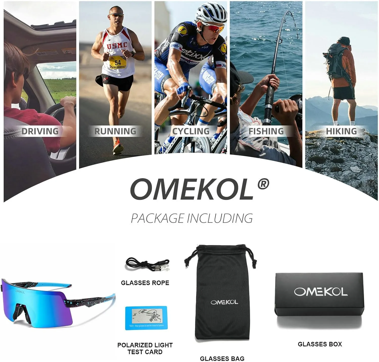 OMEKOL Two Sizes For Adults and Youth Polarized Sunglasses Men Women Outdoor Sport Baseball Glasses UV400 Cycling Eyewear