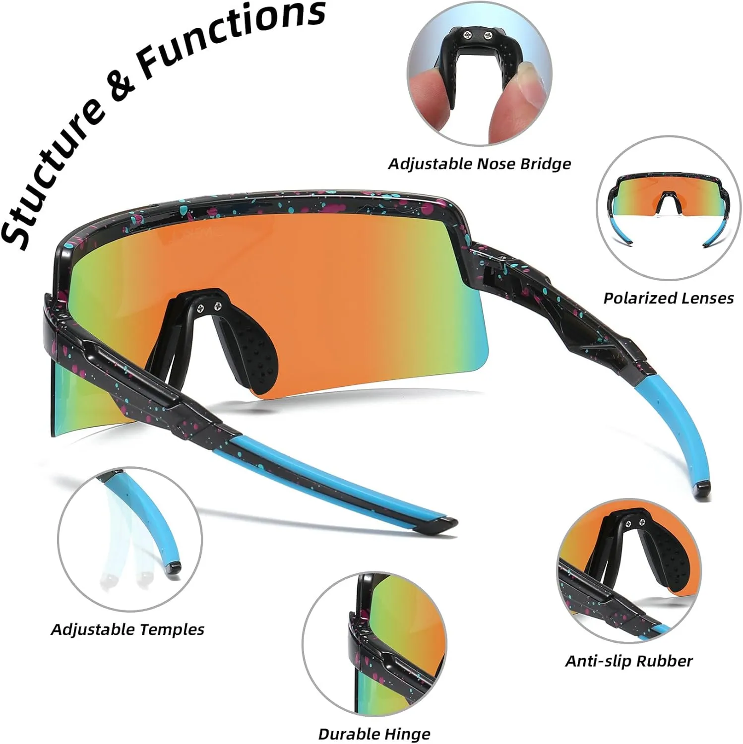OMEKOL Two Sizes For Adults and Youth Polarized Sunglasses Men Women Outdoor Sport Baseball Glasses UV400 Cycling Eyewear