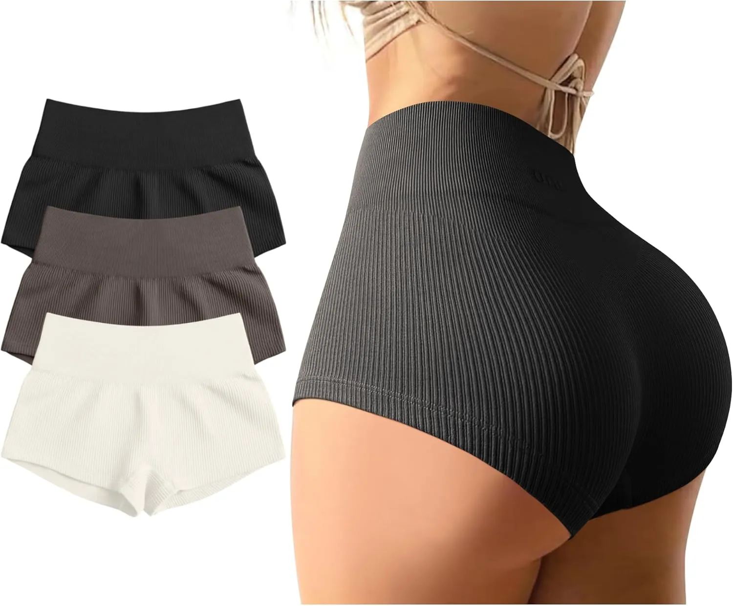 OQQ Women 3 Piece Yoga Shorts Sexy High Waist Booty Stretch Workout Exercise Hot Shorts