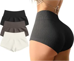 OQQ Women 3 Piece Yoga Shorts Sexy High Waist Booty Stretch Workout Exercise Hot Shorts