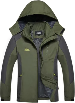 Outdoor Jackets for Men Waterproof Rain Coat with Removable Hood Long Sleeve Zipper Windbreaker Mountain Jackets