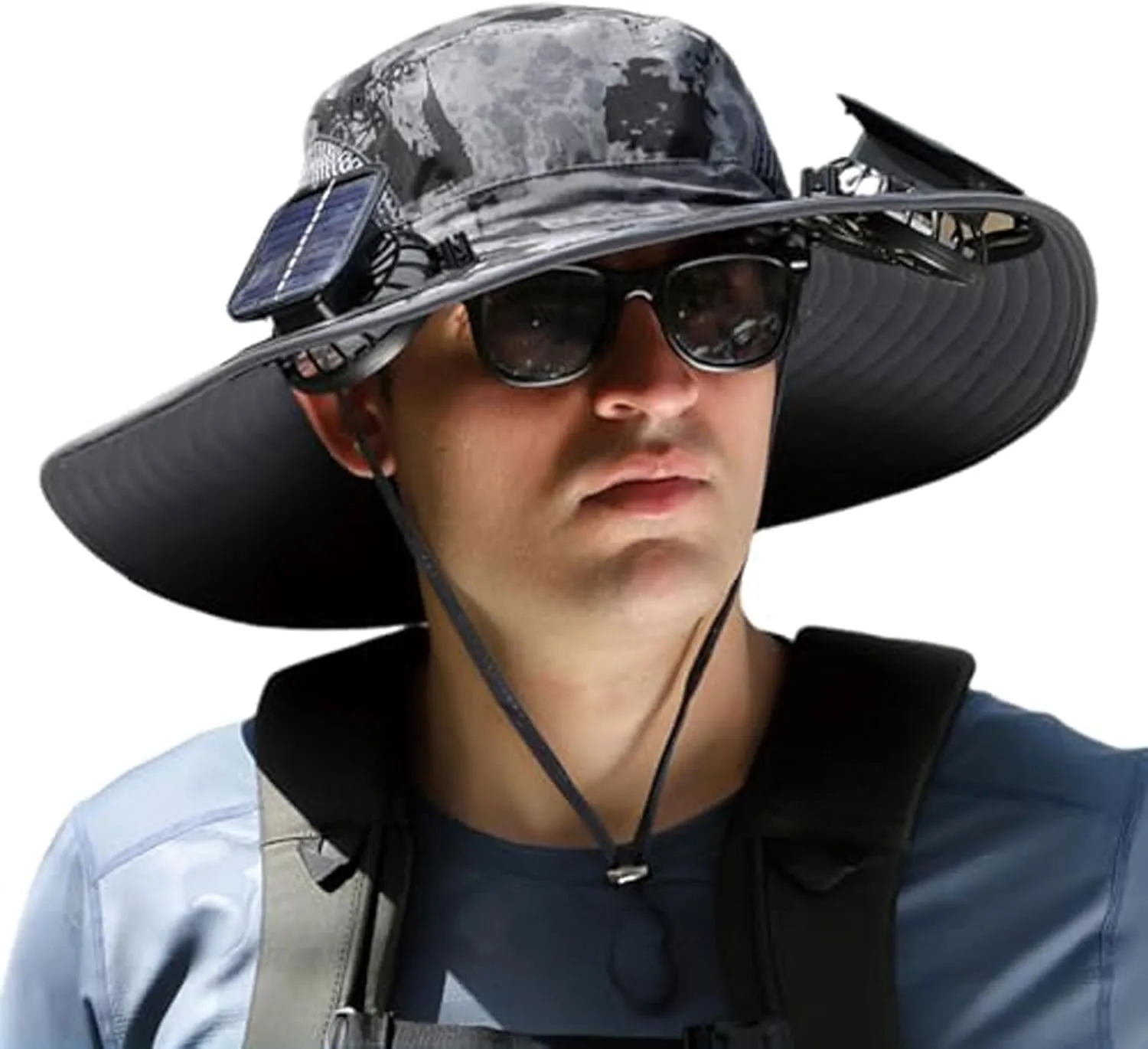 Outdoor Wide Brim Sun Hat with 2 Solar Fan Bucket Hat for Men Women Bucket Fishing Hiking Beach Cap Fan Built in