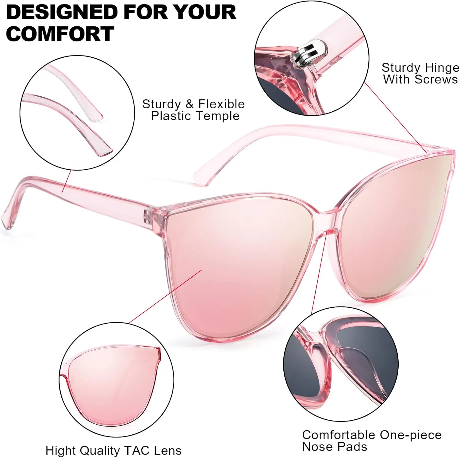 Oversized Cat Eyes Sunglasses for Women Polarized & UV Protection, Trendy Large/Big Cateye Sunnies IF1627