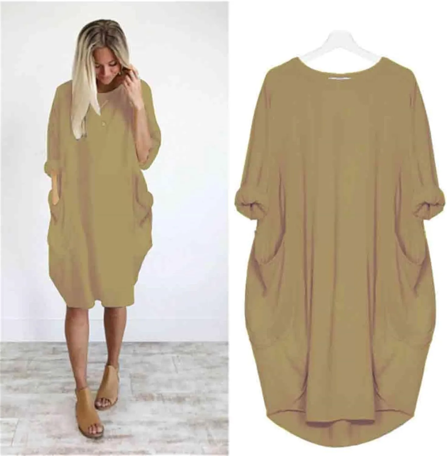 Oversized Dress for Women Long Sleeve Crewneck Midi Dress Plus Size Casual Going Out Dress with Pocket 2025