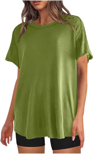 Oversized Workout Shirts or Women Plus Size Summer Casual Short Sleeve Loose Maternity Tops Crewneck Tunic Gym Top
