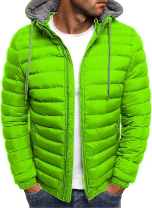 Packable Down Jacket Mens Lightweight Puffer Jacket Zip up Quilted Jacket Detachable Hoodie Jacket Warm Winter Coat