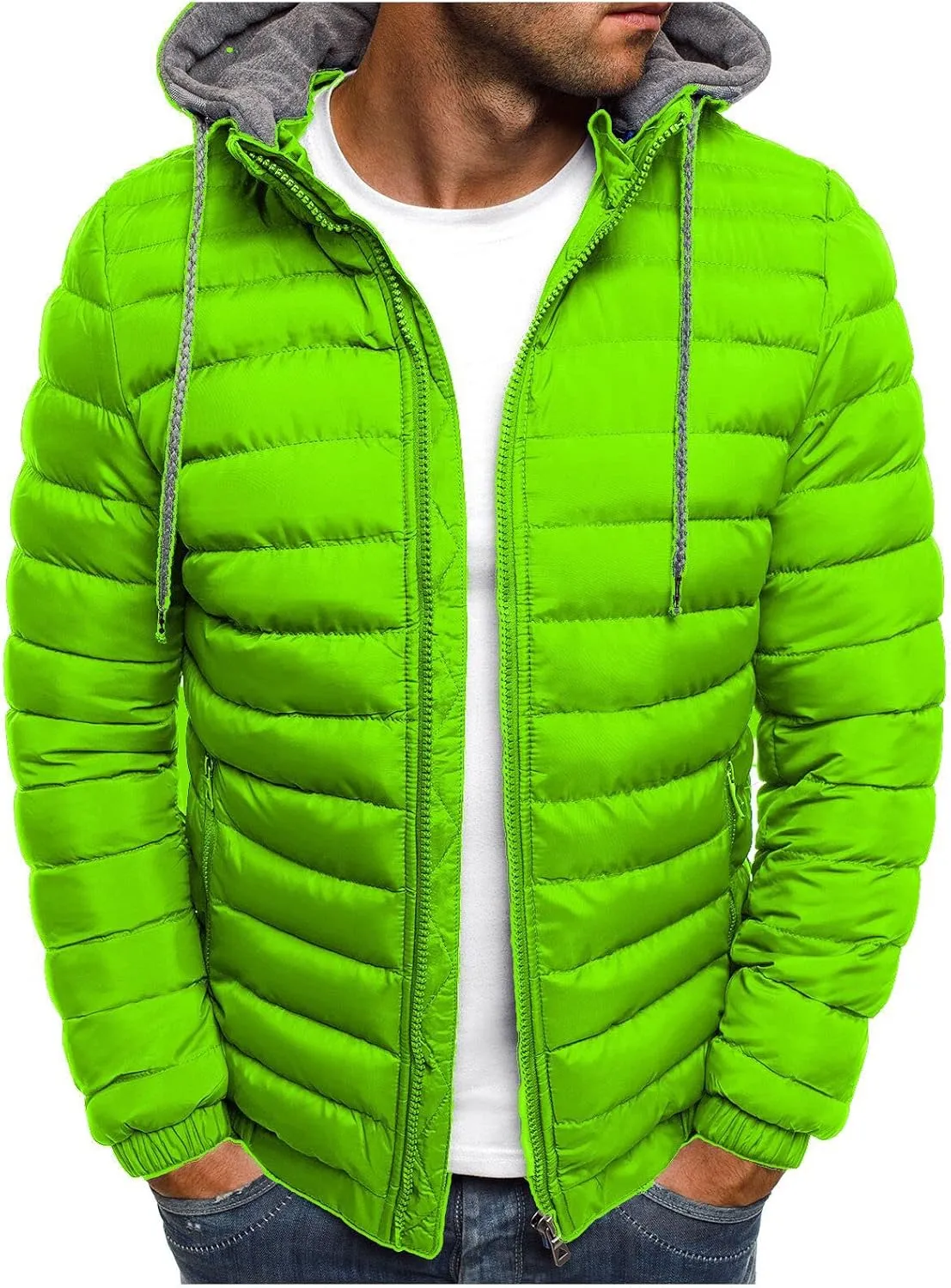 Packable Down Jacket Mens Lightweight Puffer Jacket Zip up Quilted Jacket Detachable Hoodie Jacket Warm Winter Coat