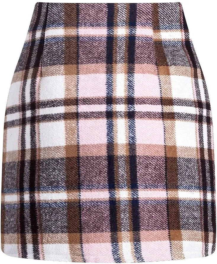 Plaid Mini Skirts for Women Skirts High Waisted Short Sweater Skirt Dress A Line Knee Length Pencil Skirt