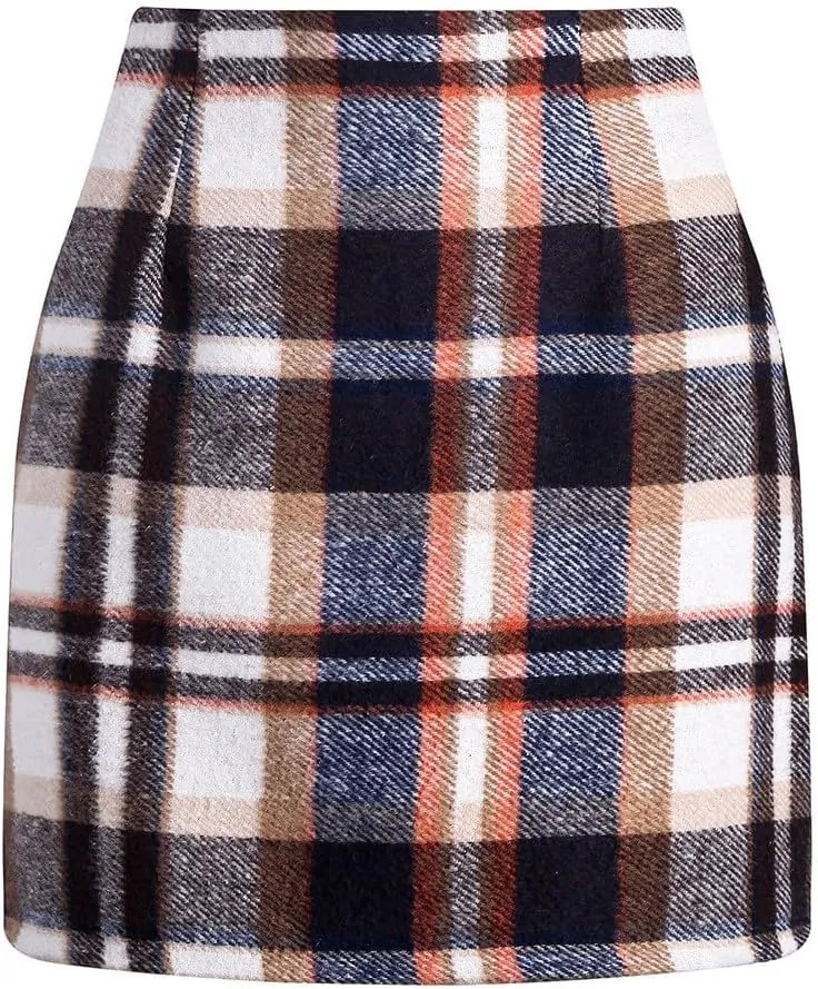 Plaid Mini Skirts for Women Skirts High Waisted Short Sweater Skirt Dress A Line Knee Length Pencil Skirt
