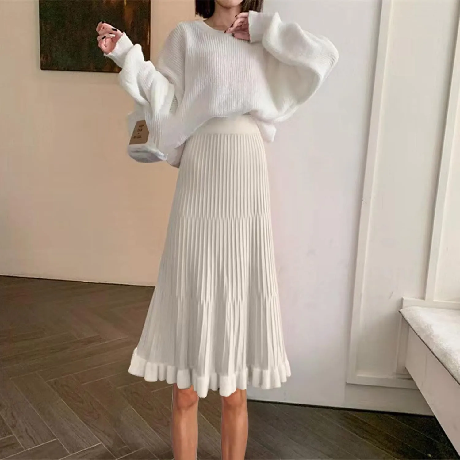 Pleated Midi Skirts for Women Aline Long High Elastic Waisted Summer Cocktail Party Swing Flowy Chiffon Swing Skirt