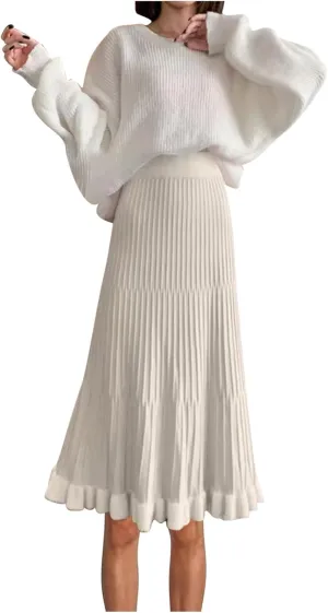 Pleated Midi Skirts for Women Aline Long High Elastic Waisted Summer Cocktail Party Swing Flowy Chiffon Swing Skirt