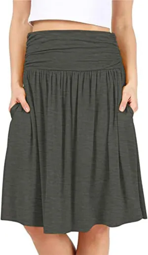 Pleated Skirt Women High Waisted Flowy Mini Skirts Casual Comfy Solid Color Half Skirt Soft Ruffle a Line Skirts