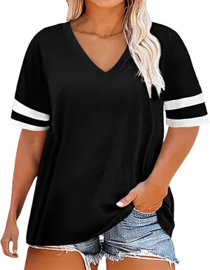 Plus Size Summer T Shirts Women Tops Short Sleeve Round Neck Casual Loose Fit Tee Tshirts Tunics