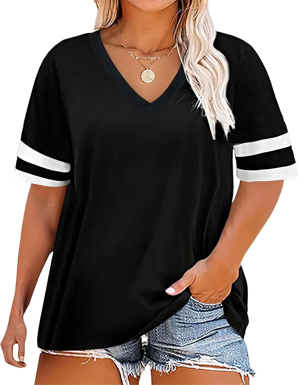Plus Size Summer T Shirts Women Tops Short Sleeve Round Neck Casual Loose Fit Tee Tshirts Tunics