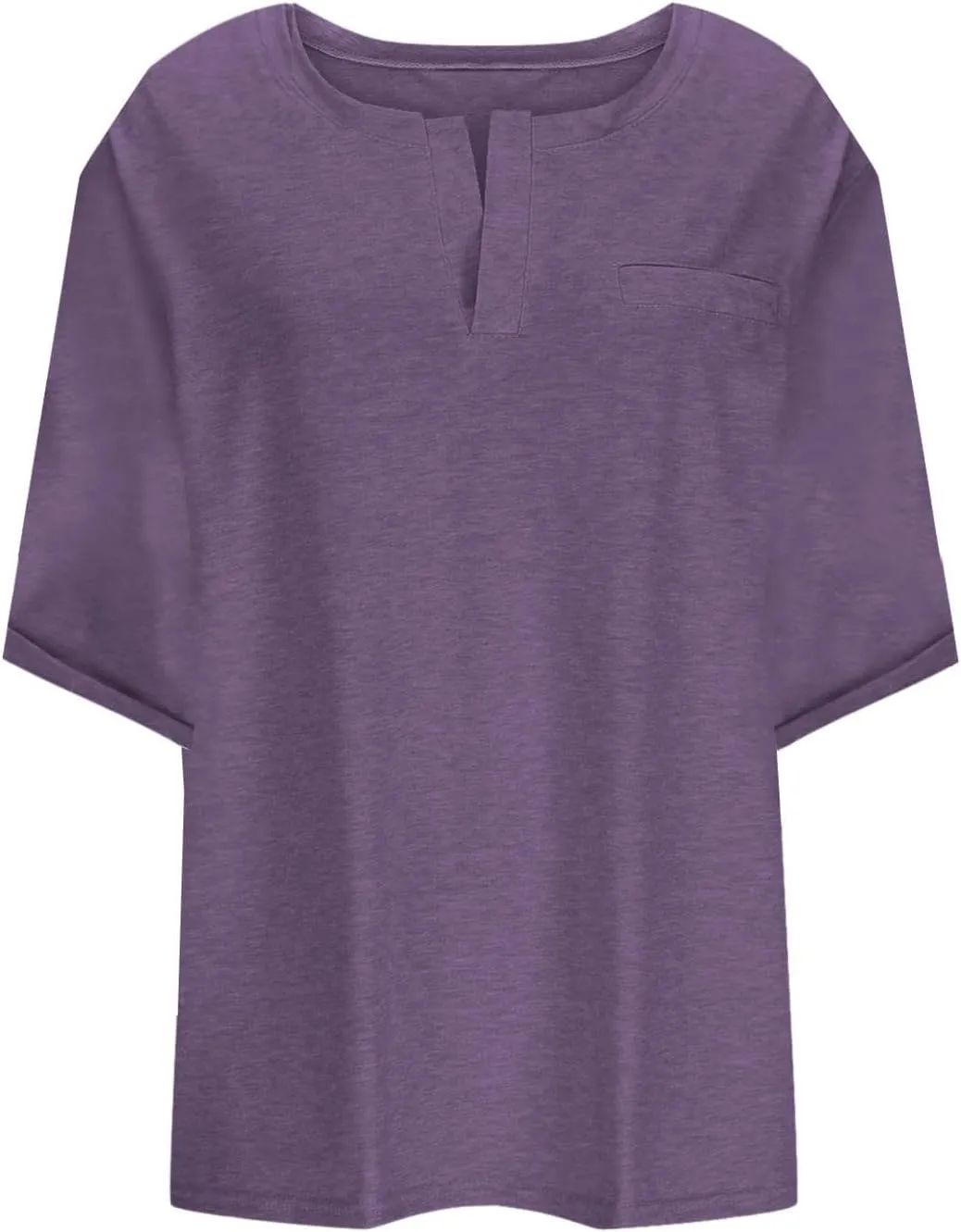 Plus Size Womens Half Sleeve Tops Notched V Neck Casual Loose Tees with Bust Pocket Oversized Solid Tunic Top 5XL
