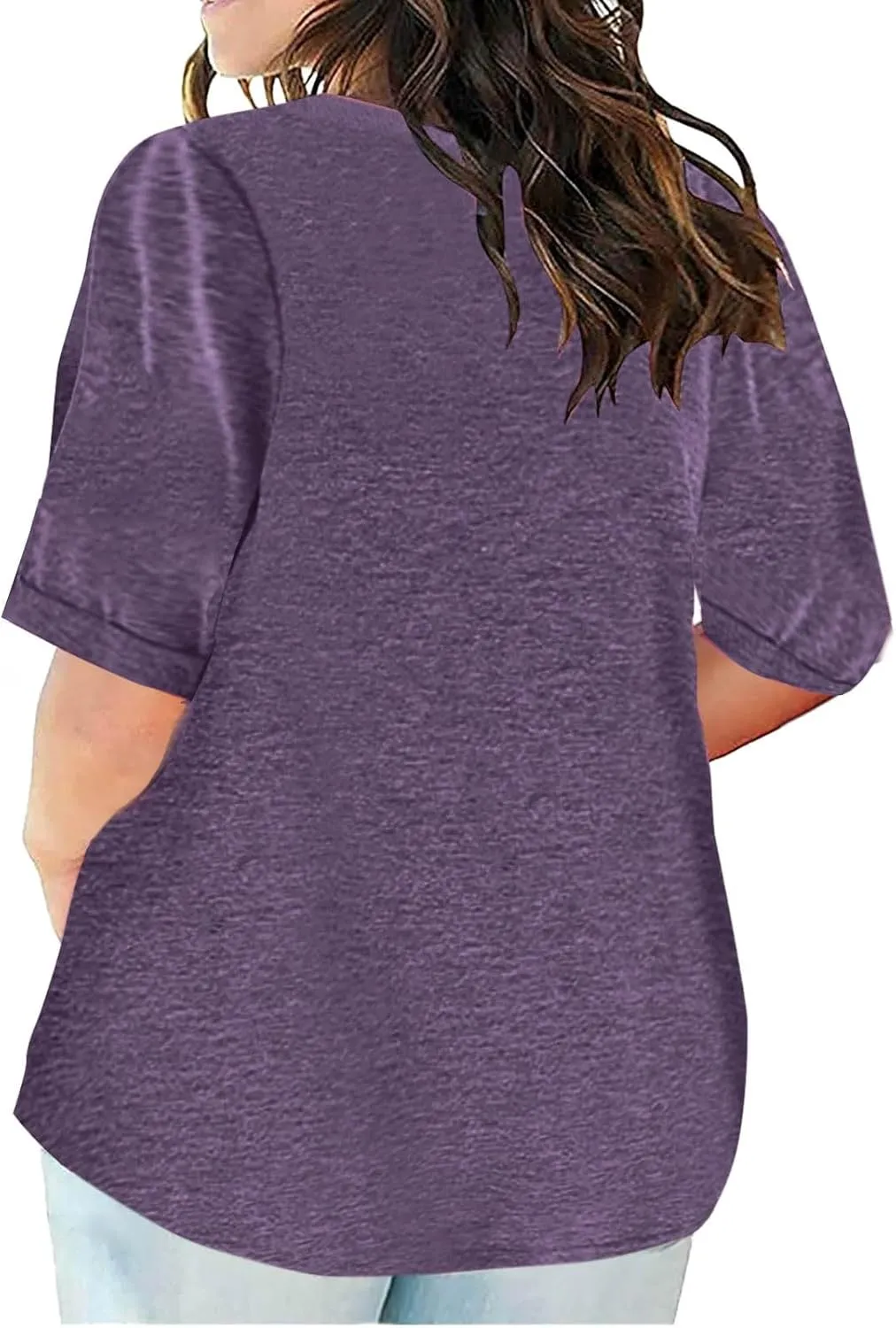 Plus Size Womens Half Sleeve Tops Notched V Neck Casual Loose Tees with Bust Pocket Oversized Solid Tunic Top 5XL