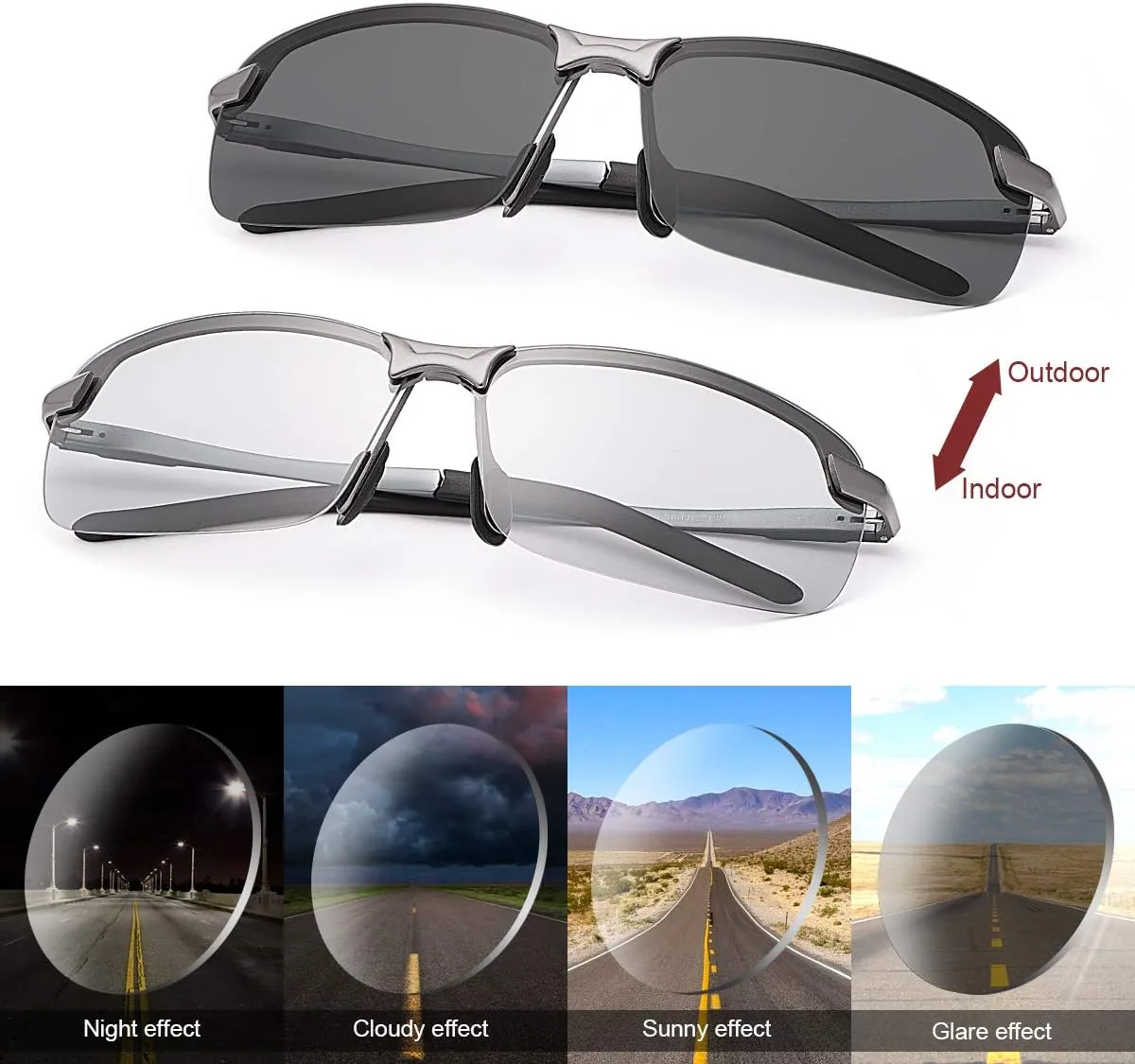 Polarized Photochromic Sunglasses for Men - UV Protection and Lightweight Sun Glasses for Driving Fishing