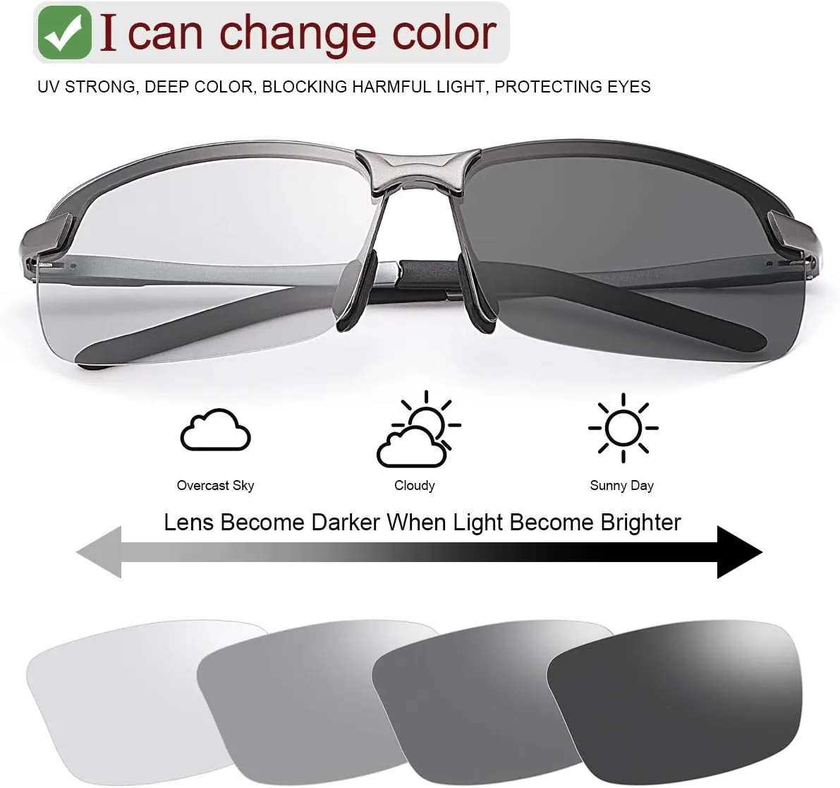 Polarized Photochromic Sunglasses for Men - UV Protection and Lightweight Sun Glasses for Driving Fishing