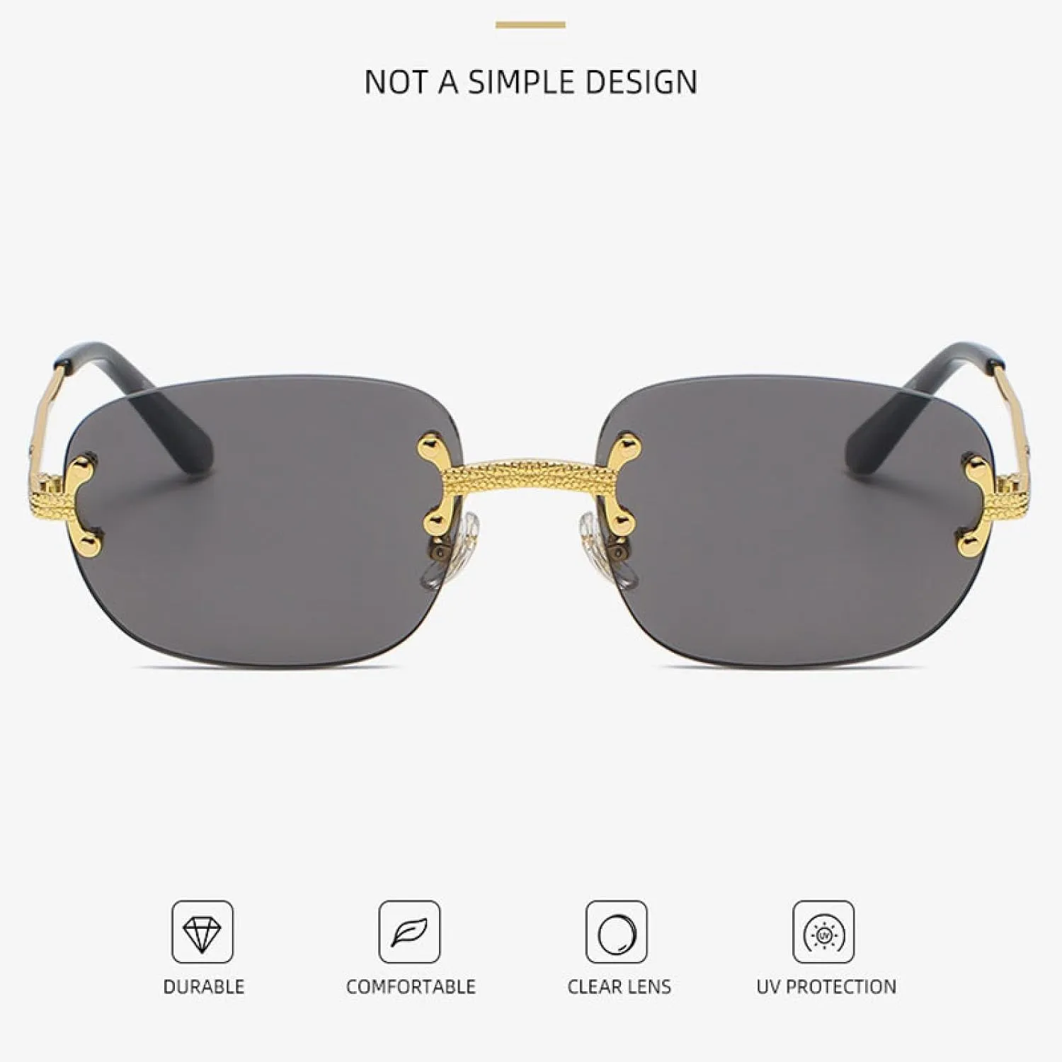Popular Small Rectangle Sunglasses Retro Rimless Mirror Coating Shades Uv400